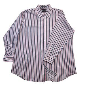 Paul Fredrick Men's Long Sleeve Dress Shirt, Size 17 1/2x34,Striped, Pink & Blue